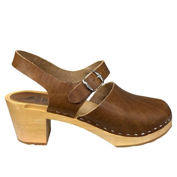Kurier Women’s Charlie Brown Leather Handmade Wooden Clog Size 37 US 6.5 - Picture 1 of 12